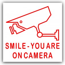 6 x Red on White-87mm-Smile You Are On Camera Stickers-CCTV In Operation Warning Security Signs-Home,Premises,Business-Self Adhesive Vinyl 
